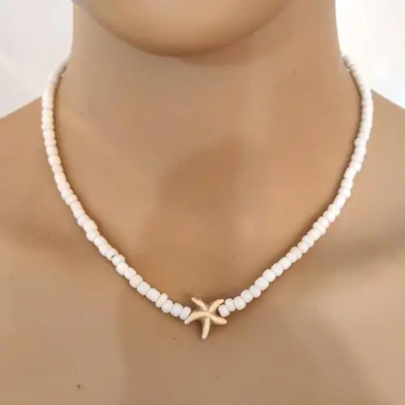 Bohemia Multicolour Bead Shell Pendant Necklace for Women Fashion Summer Adjustable Geometric Jewelry Holiday Beach Gift