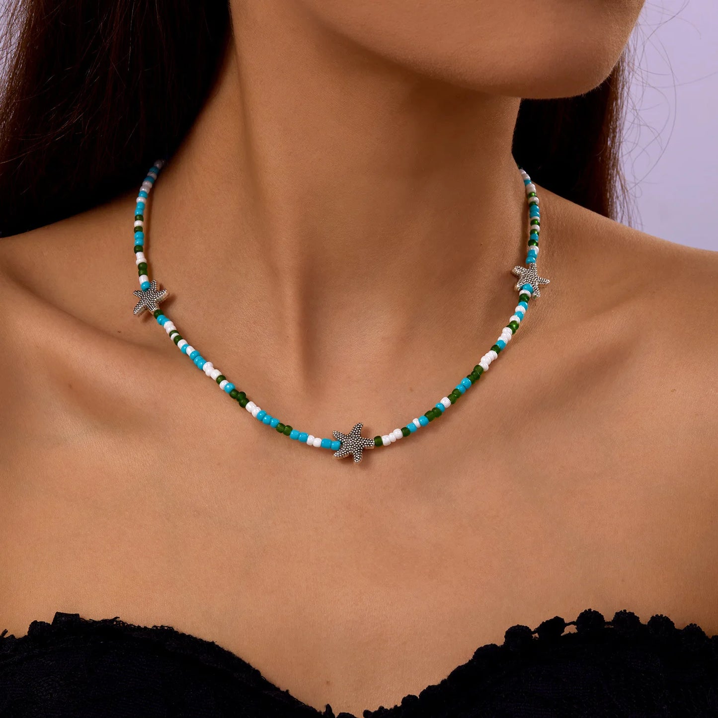 Bohemia Multicolour Bead Shell Pendant Necklace for Women Fashion Summer Adjustable Geometric Jewelry Holiday Beach Gift