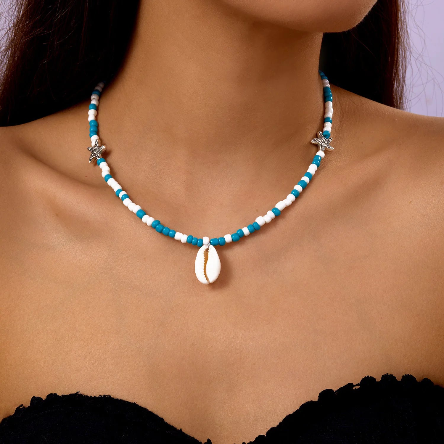 Bohemia Multicolour Bead Shell Pendant Necklace for Women Fashion Summer Adjustable Geometric Jewelry Holiday Beach Gift