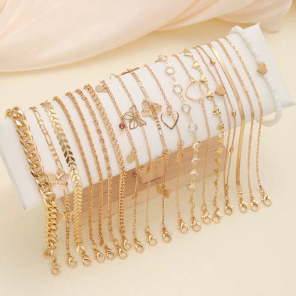 20 Pcs/Set Bohemian Twisted Snake Chain Anklet for Women Summer Beach Vintage Simple Foot Ankle Bracelet on Leg Jewelry Gifts