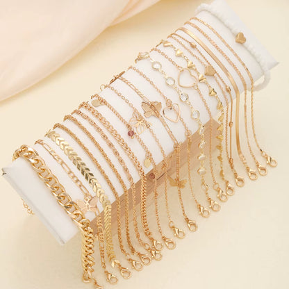 20 Pcs/Set Bohemian Twisted Snake Chain Anklet for Women Summer Beach Vintage Simple Foot Ankle Bracelet on Leg Jewelry Gifts