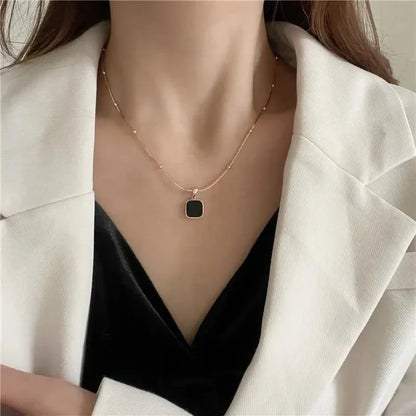 Stainless Steel Necklaces Black Exquisite Minimalist Square Pendant Choker Chains Fashion Necklace for Women Jewelry Party Gifts