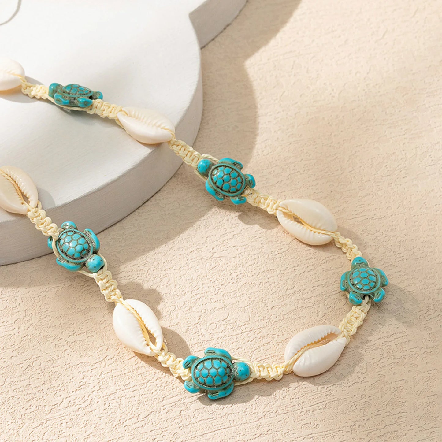 1PC Shell Ocean Jewelry Braided Bracelets White & Blue Star Fish Cross Bracelet Summer Fashion Jewelry for Women Gifts 6Cm Dia.