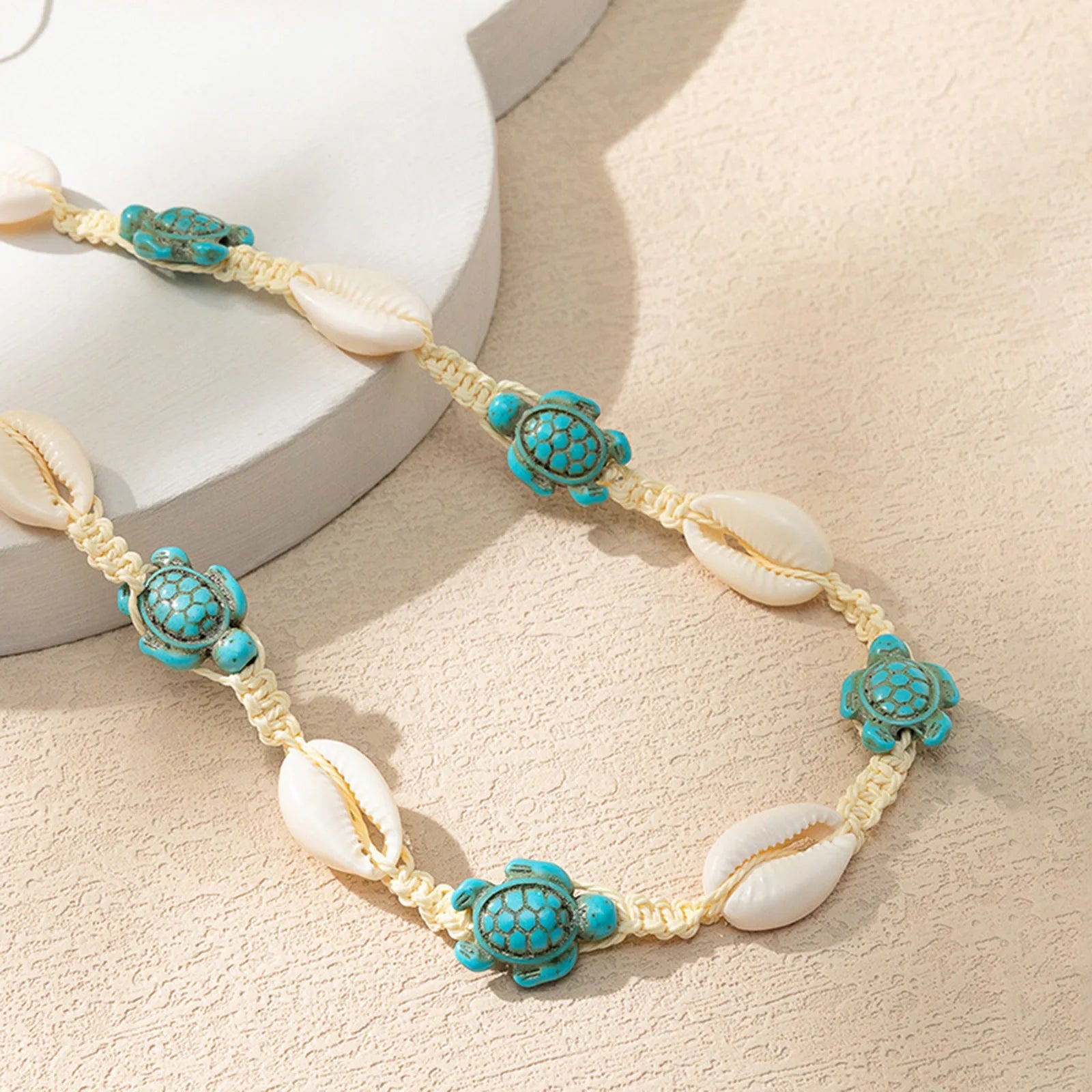 1PC Shell Ocean Jewelry Braided Bracelets White & Blue Star Fish Cross Bracelet Summer Fashion Jewelry for Women Gifts 6Cm Dia.