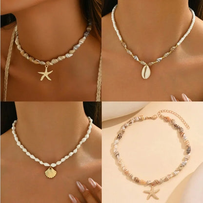 Bohemia Multicolour Bead Shell Pendant Necklace for Women Fashion Summer Adjustable Geometric Jewelry Holiday Beach Gift