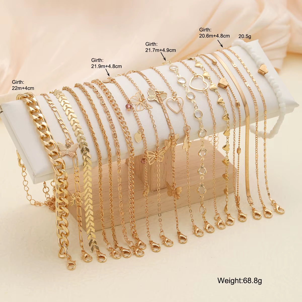 20 Pcs/Set Bohemian Twisted Snake Chain Anklet for Women Summer Beach Vintage Simple Foot Ankle Bracelet on Leg Jewelry Gifts