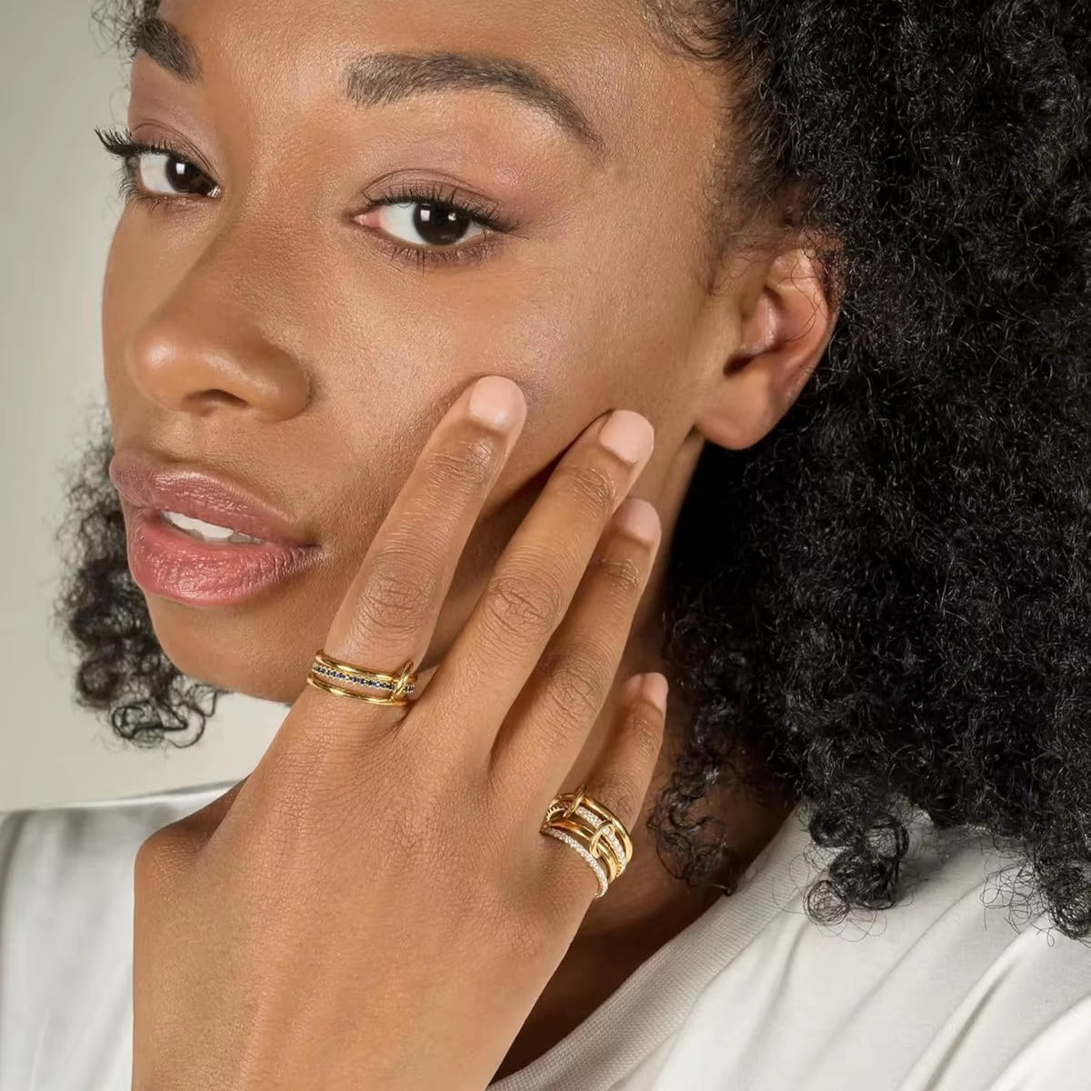 A Niche Two-Color Four-Ring Copper Jewelry Ring, Hypoallergenic, Ins Style, Stacking Artifact, Suitable for Young Women