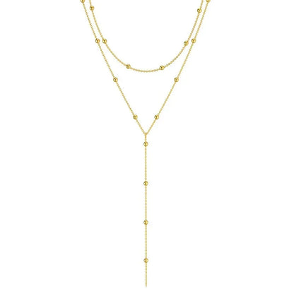 Gold Color Double Layered Long Tassel Chain Necklaces for Women Simple Metal Geometric Bead Choker Necklace Fashion Jewelry