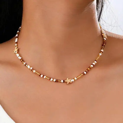 Bohemia Multicolour Bead Shell Pendant Necklace for Women Fashion Summer Adjustable Geometric Jewelry Holiday Beach Gift