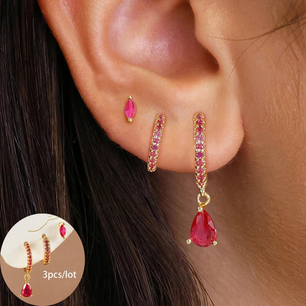3 Piece Fashion Stainless Steel round Star Drop Earrings Set for Women 18K Gold Plated Dangle Earring Punk Unisex Rock Jewelry