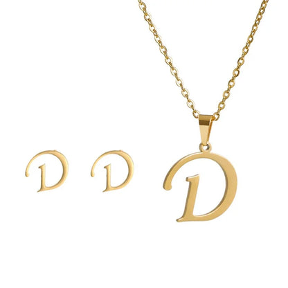 Fashion Stainless Steel A-Z Alphabet Initial Necklace 26 English Letter Earrings Necklace for Women Set Personalize Jewelry Gift
