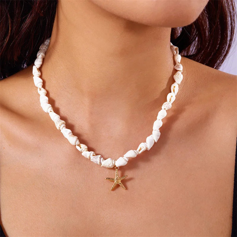 Bohemia Multicolour Bead Shell Pendant Necklace for Women Fashion Summer Adjustable Geometric Jewelry Holiday Beach Gift