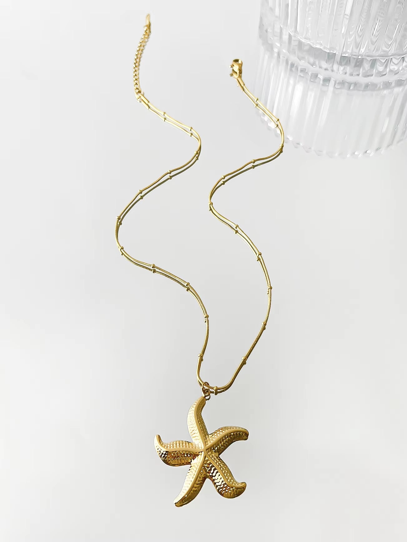 Minimalist Starfish Stripe Conch Scallop Shaped Pendant Necklace for Women Waterproof Trend Jewelry Summer Beach Party