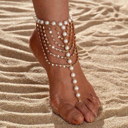 Summer Beach Accessories Feet Jewelry Fashion Simple Sexy Handmade Bead Chains Tassels Toe Foot Bracelet for Women