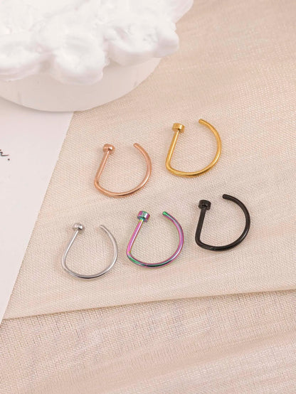 New Curved Barbells Fake Nose Piercing D Shaped Tragus Helix Stud Earring Hoop Septum Stainless Steel Ring Nostril Body Jewelry