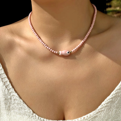 Bohemian Rice Beads Starfish Pendant Necklace for Women Handmade Imitation Pearl Colorful Beaded Choker Summer Beach Jewelry