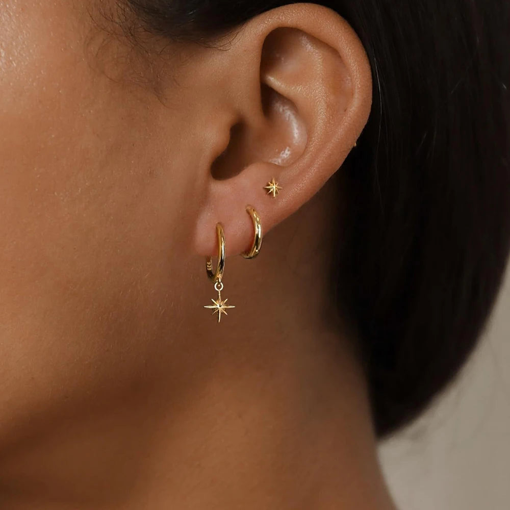 3 Piece Fashion Stainless Steel round Star Drop Earrings Set for Women 18K Gold Plated Dangle Earring Punk Unisex Rock Jewelry
