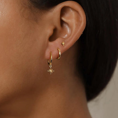 3 Piece Fashion Stainless Steel round Star Drop Earrings Set for Women 18K Gold Plated Dangle Earring Punk Unisex Rock Jewelry
