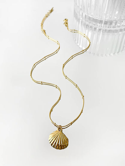 Minimalist Starfish Stripe Conch Scallop Shaped Pendant Necklace for Women Waterproof Trend Jewelry Summer Beach Party