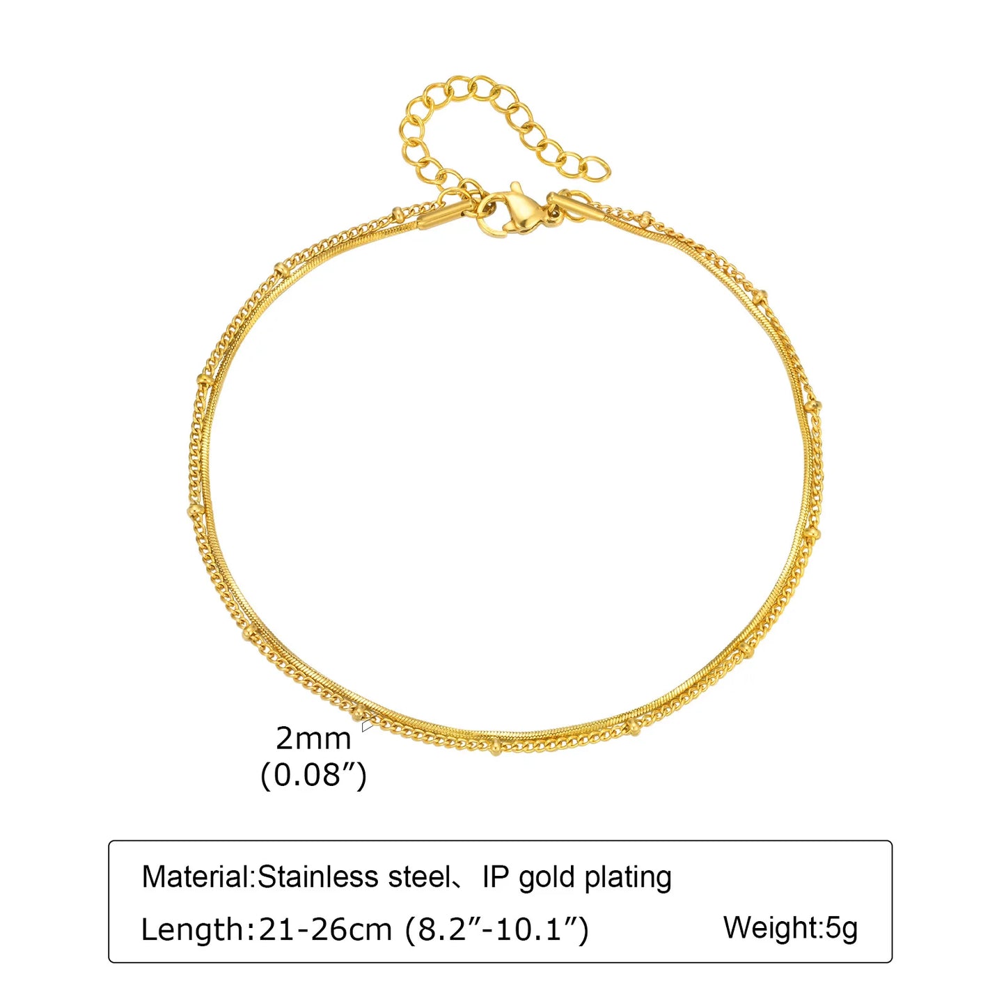 Anklet Bracelet on Legs Stainless Steel ,Waterproof Adjustable Beach Beaded Ball Cuban Link Summer Boho Foot Jewelry for Women