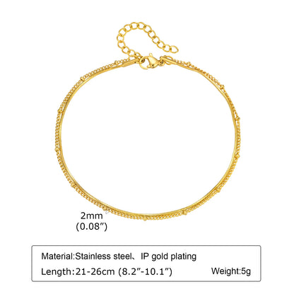 Anklet Bracelet on Legs Stainless Steel ,Waterproof Adjustable Beach Beaded Ball Cuban Link Summer Boho Foot Jewelry for Women