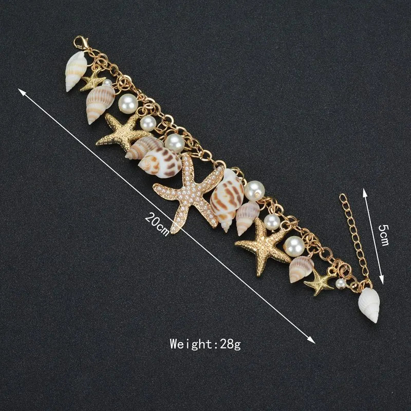 Bohemian Beach Style Bracelet for Women Starfish Shell Charm Bangle Girls Summer Fashion Jewelry Accessories