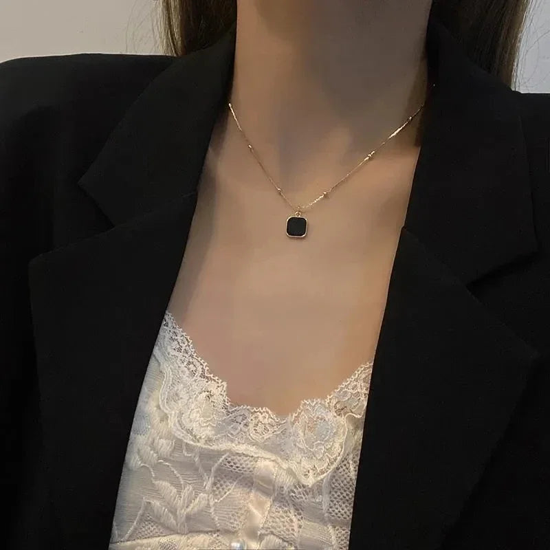 Stainless Steel Necklaces Black Exquisite Minimalist Square Pendant Choker Chains Fashion Necklace for Women Jewelry Party Gifts