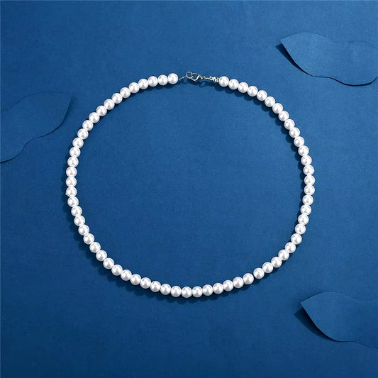 Pearl Necklace Men Simple Handmade Strand Bead Necklace 2022 New Trendy Men Jewelry for Women Girls Wedding Banquet Necklaces
