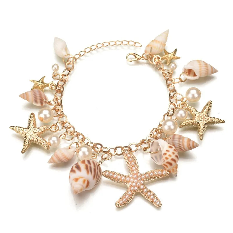 Bohemian Beach Style Bracelet for Women Starfish Shell Charm Bangle Girls Summer Fashion Jewelry Accessories