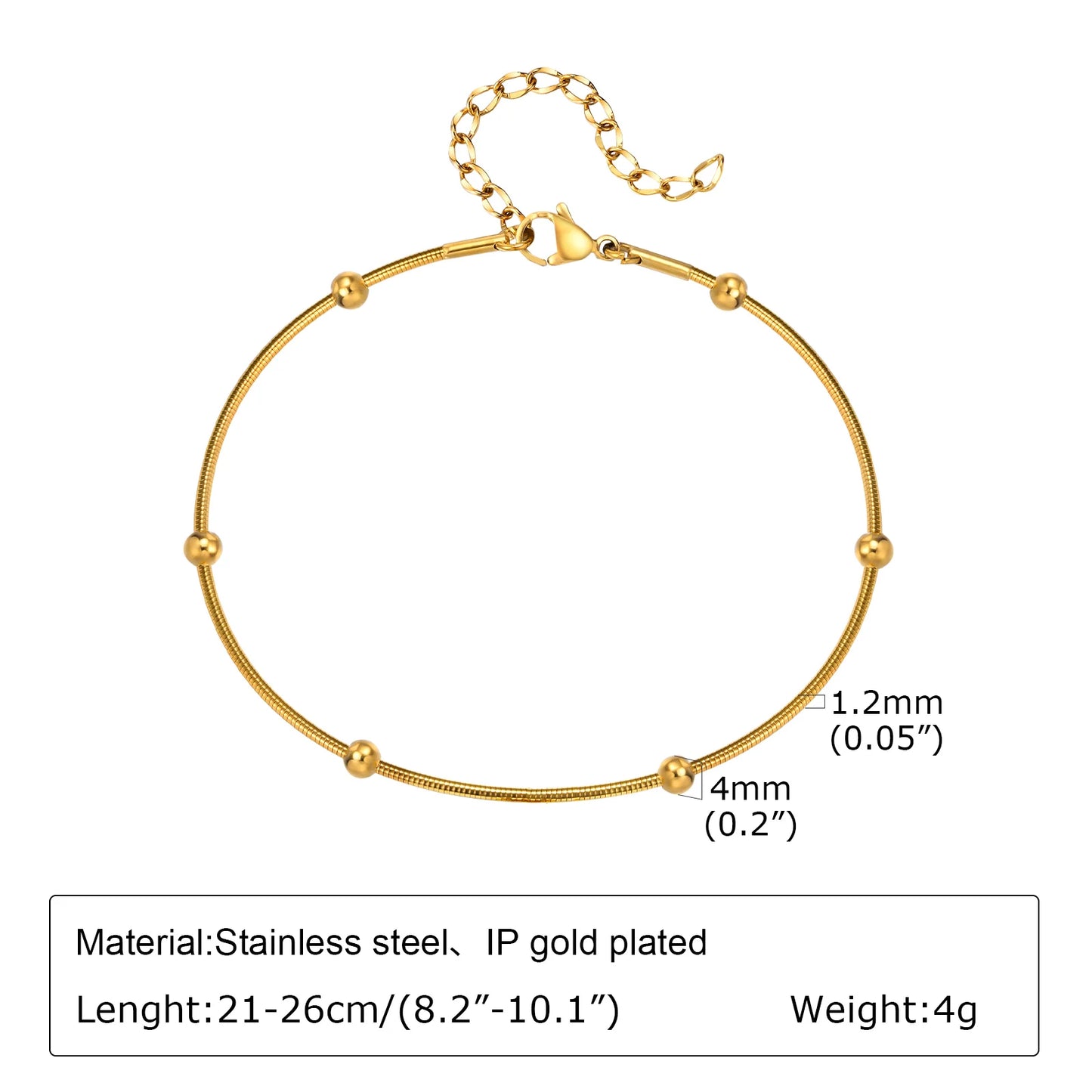 Anklet Bracelet on Legs Stainless Steel ,Waterproof Adjustable Beach Beaded Ball Cuban Link Summer Boho Foot Jewelry for Women