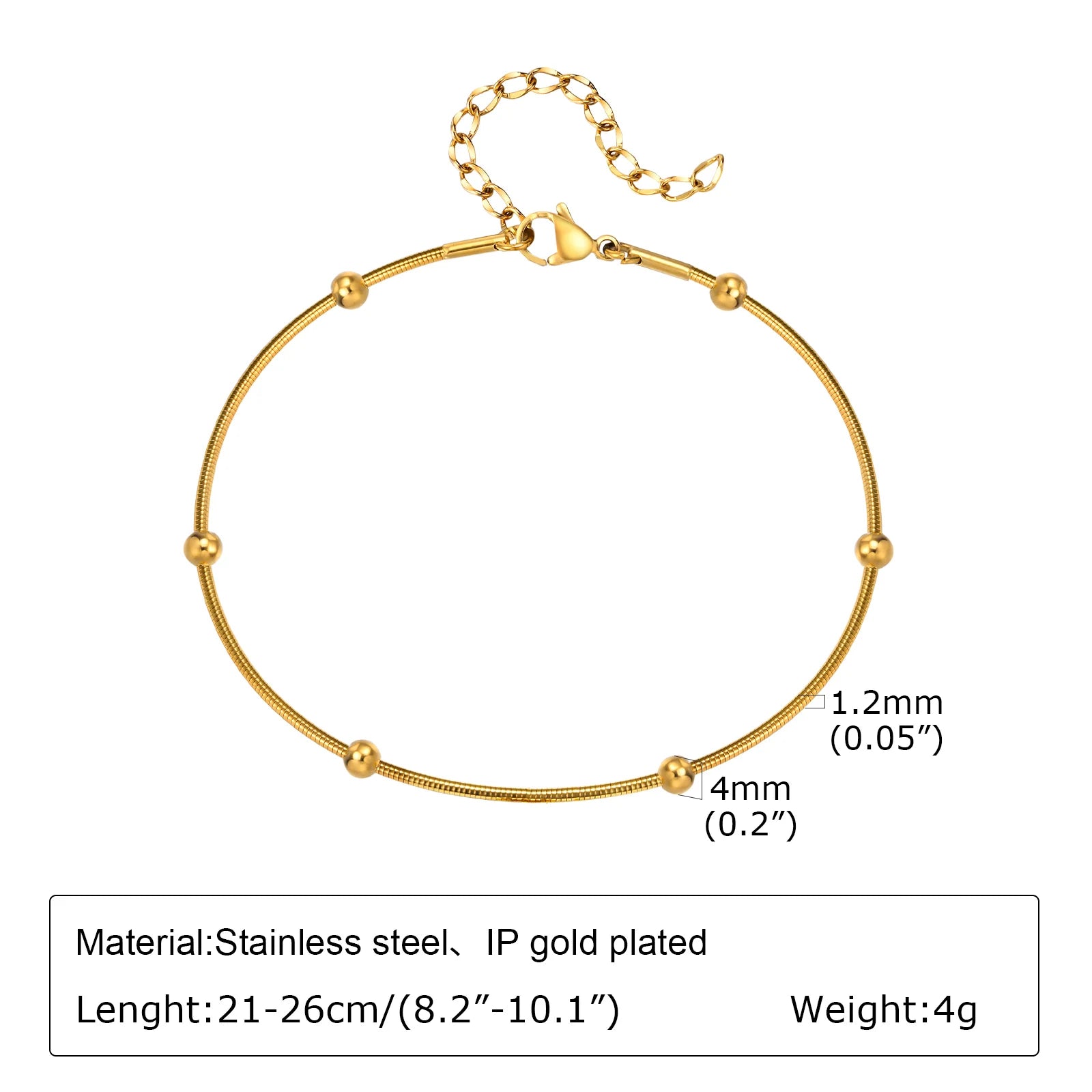 Anklet Bracelet on Legs Stainless Steel ,Waterproof Adjustable Beach Beaded Ball Cuban Link Summer Boho Foot Jewelry for Women