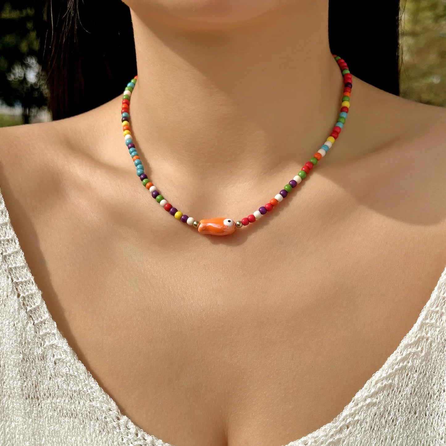 Bohemian Rice Beads Starfish Pendant Necklace for Women Handmade Imitation Pearl Colorful Beaded Choker Summer Beach Jewelry