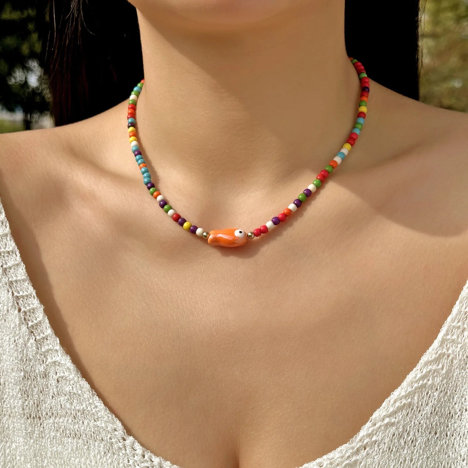 Bohemian Rice Beads Starfish Pendant Necklace for Women Handmade Imitation Pearl Colorful Beaded Choker Summer Beach Jewelry