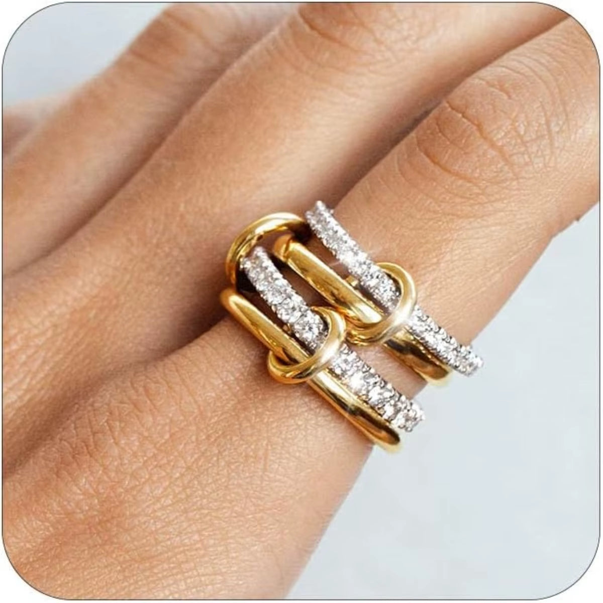 A Niche Two-Color Four-Ring Copper Jewelry Ring, Hypoallergenic, Ins Style, Stacking Artifact, Suitable for Young Women