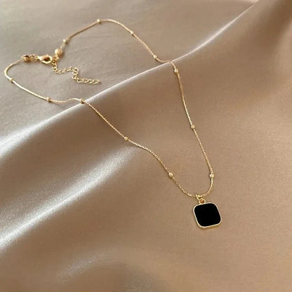 Stainless Steel Necklaces Black Exquisite Minimalist Square Pendant Choker Chains Fashion Necklace for Women Jewelry Party Gifts