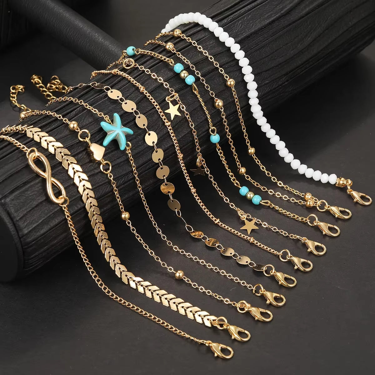 20 Pcs/Set Bohemian Twisted Snake Chain Anklet for Women Summer Beach Vintage Simple Foot Ankle Bracelet on Leg Jewelry Gifts