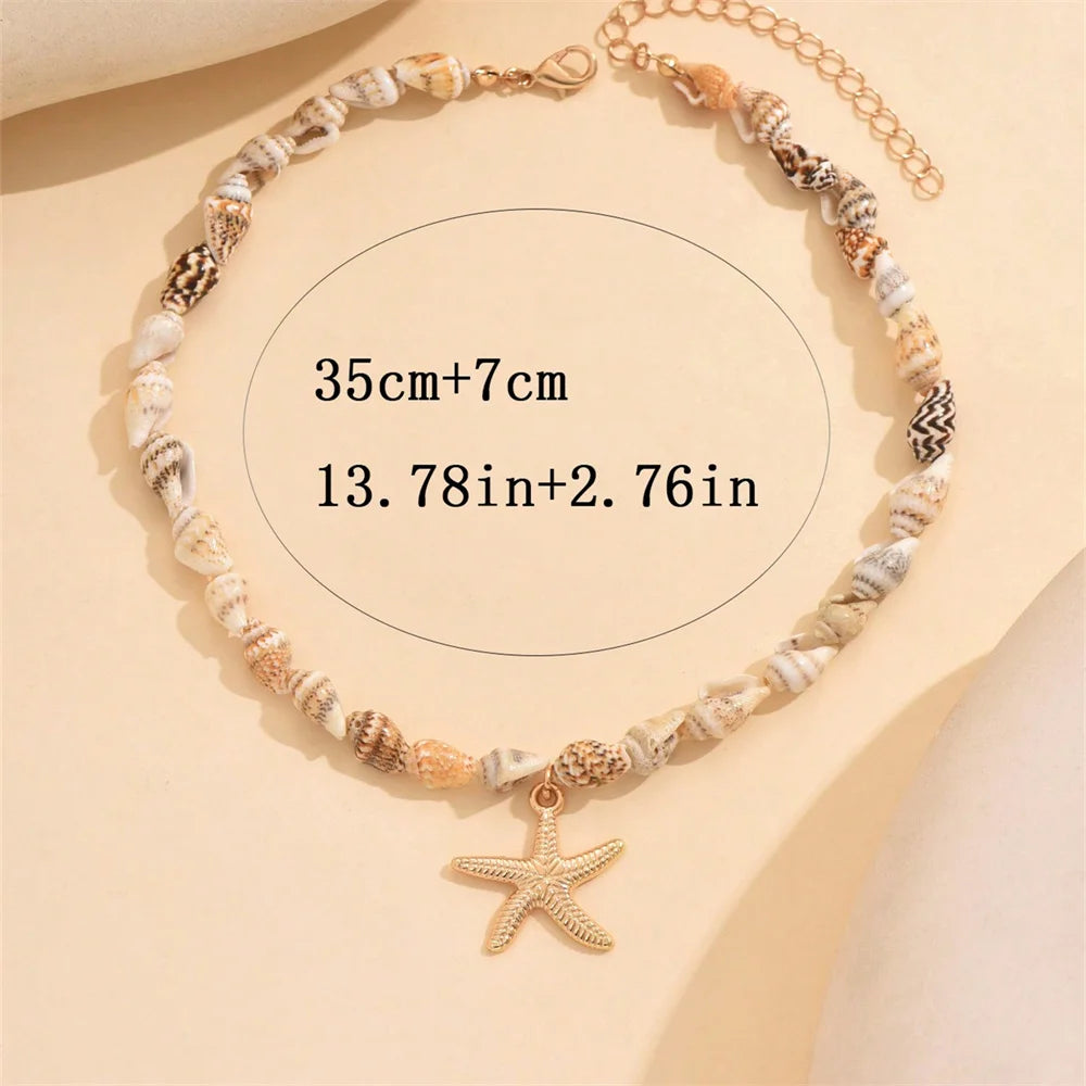 Beach Style Natural Seashell Beaded Necklace with Handmade Tropical Starfish Pendant Fashion Ocean Inspired Jewelry Choker Women