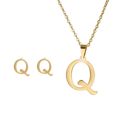 Fashion Stainless Steel A-Z Alphabet Initial Necklace 26 English Letter Earrings Necklace for Women Set Personalize Jewelry Gift