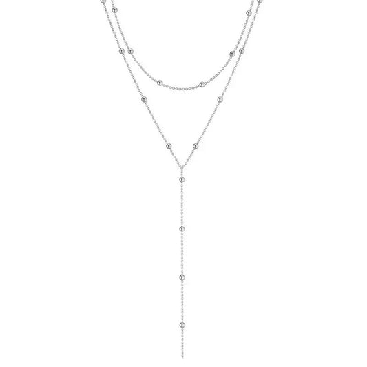 Gold Color Double Layered Long Tassel Chain Necklaces for Women Simple Metal Geometric Bead Choker Necklace Fashion Jewelry
