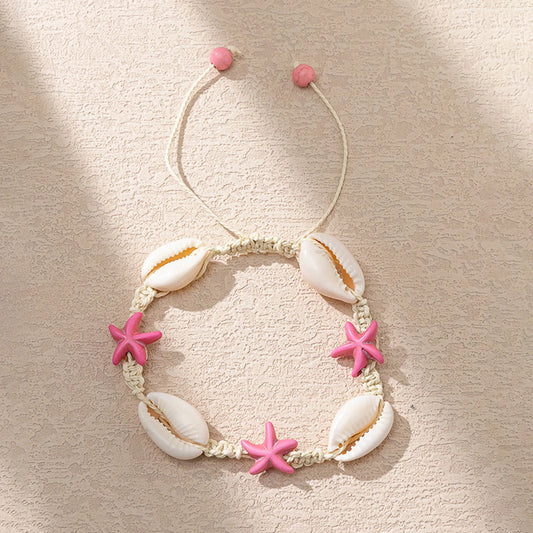 1PC Shell Ocean Jewelry Braided Bracelets White & Blue Star Fish Cross Bracelet Summer Fashion Jewelry for Women Gifts 6Cm Dia.