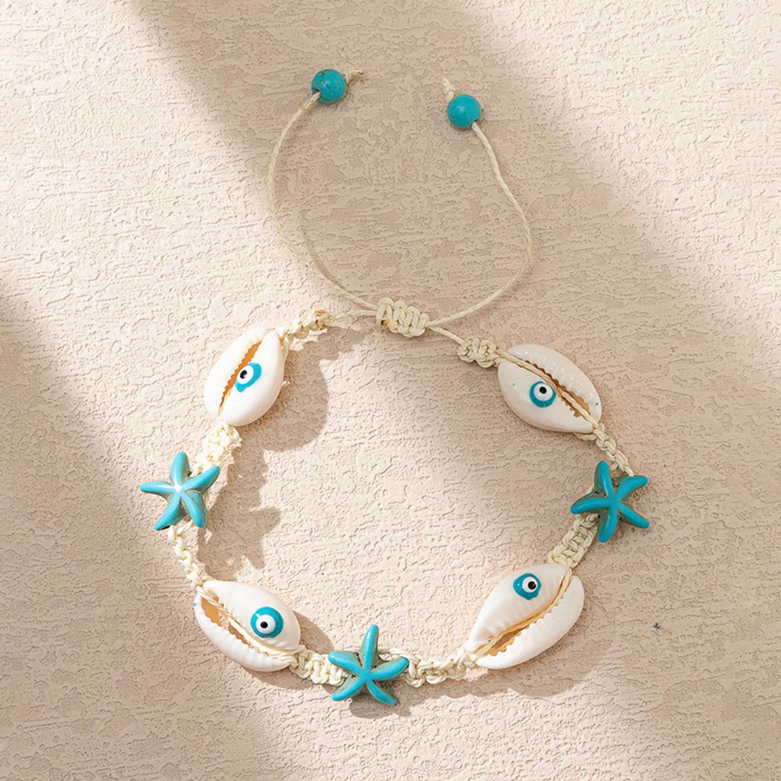 1PC Shell Ocean Jewelry Braided Bracelets White & Blue Star Fish Cross Bracelet Summer Fashion Jewelry for Women Gifts 6Cm Dia.