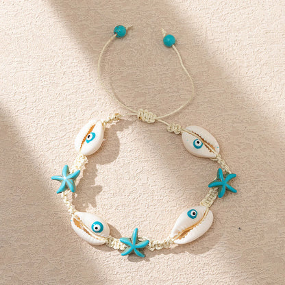 1PC Shell Ocean Jewelry Braided Bracelets White & Blue Star Fish Cross Bracelet Summer Fashion Jewelry for Women Gifts 6Cm Dia.