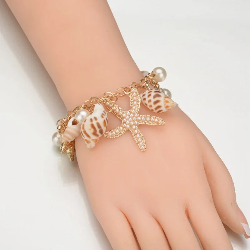 Bohemian Beach Style Bracelet for Women Starfish Shell Charm Bangle Girls Summer Fashion Jewelry Accessories