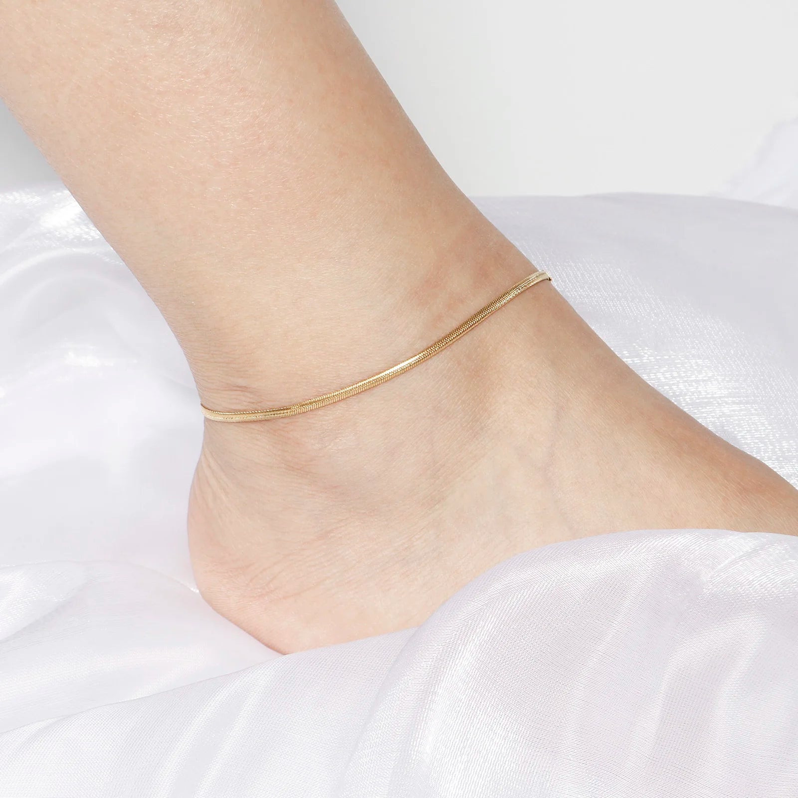 Fashion Stainless Steel Link Chain Anklet Gold Color Bracelet for Women Barefoot Beach Leg Chain Summer Jewelry Gift 23.5Cm Long