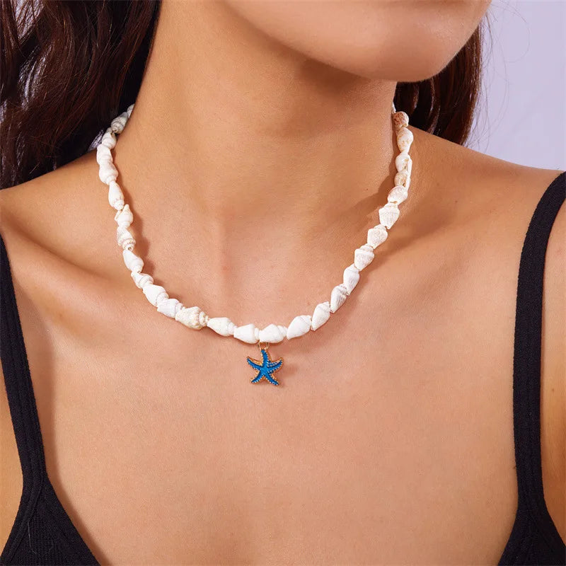 Bohemia Multicolour Bead Shell Pendant Necklace for Women Fashion Summer Adjustable Geometric Jewelry Holiday Beach Gift