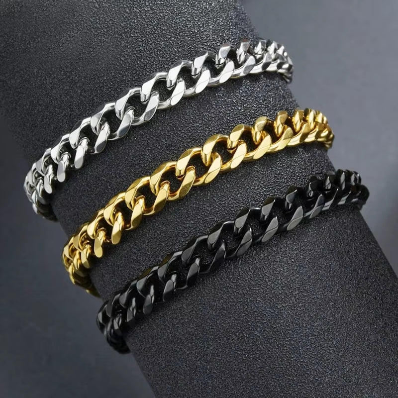 Fashion Stainless Steel Men Curb Cuban Chain Bracelet Women Bracelet on Hand for Couple Unisex Wrist Hand Jewelry Gift Party