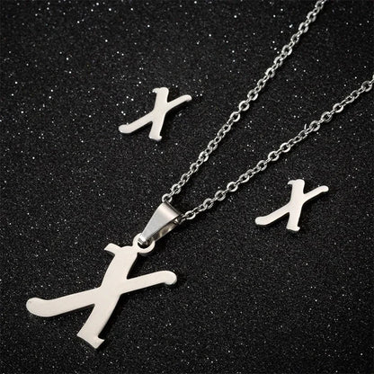 Fashion Stainless Steel A-Z Alphabet Initial Necklace 26 English Letter Earrings Necklace for Women Set Personalize Jewelry Gift