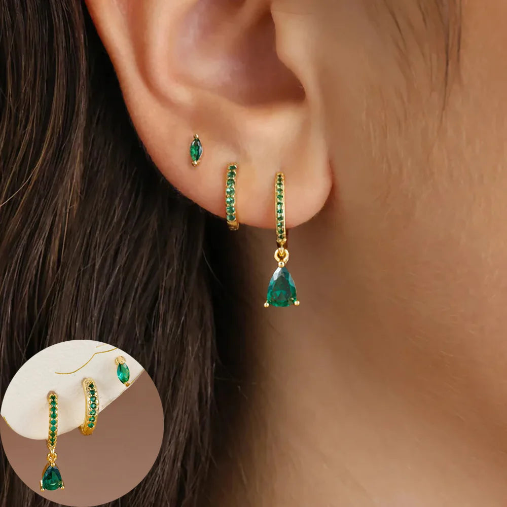 3 Piece Fashion Stainless Steel round Star Drop Earrings Set for Women 18K Gold Plated Dangle Earring Punk Unisex Rock Jewelry