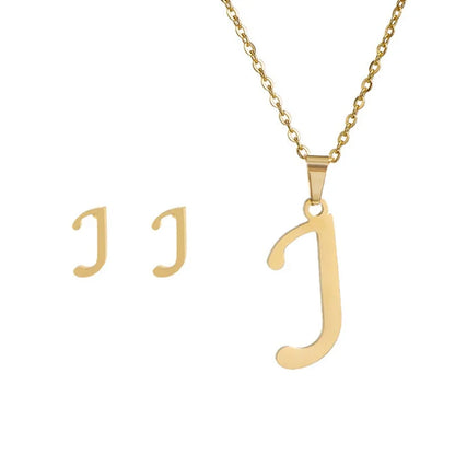 Fashion Stainless Steel A-Z Alphabet Initial Necklace 26 English Letter Earrings Necklace for Women Set Personalize Jewelry Gift