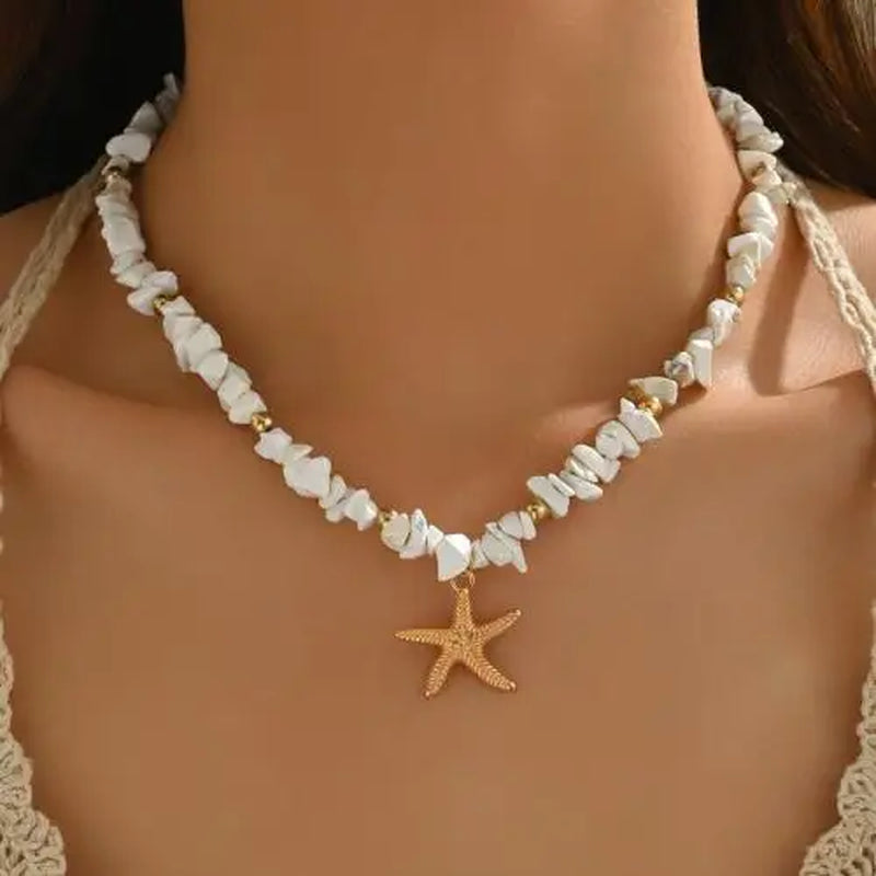 Bohemia Multicolour Bead Shell Pendant Necklace for Women Fashion Summer Adjustable Geometric Jewelry Holiday Beach Gift